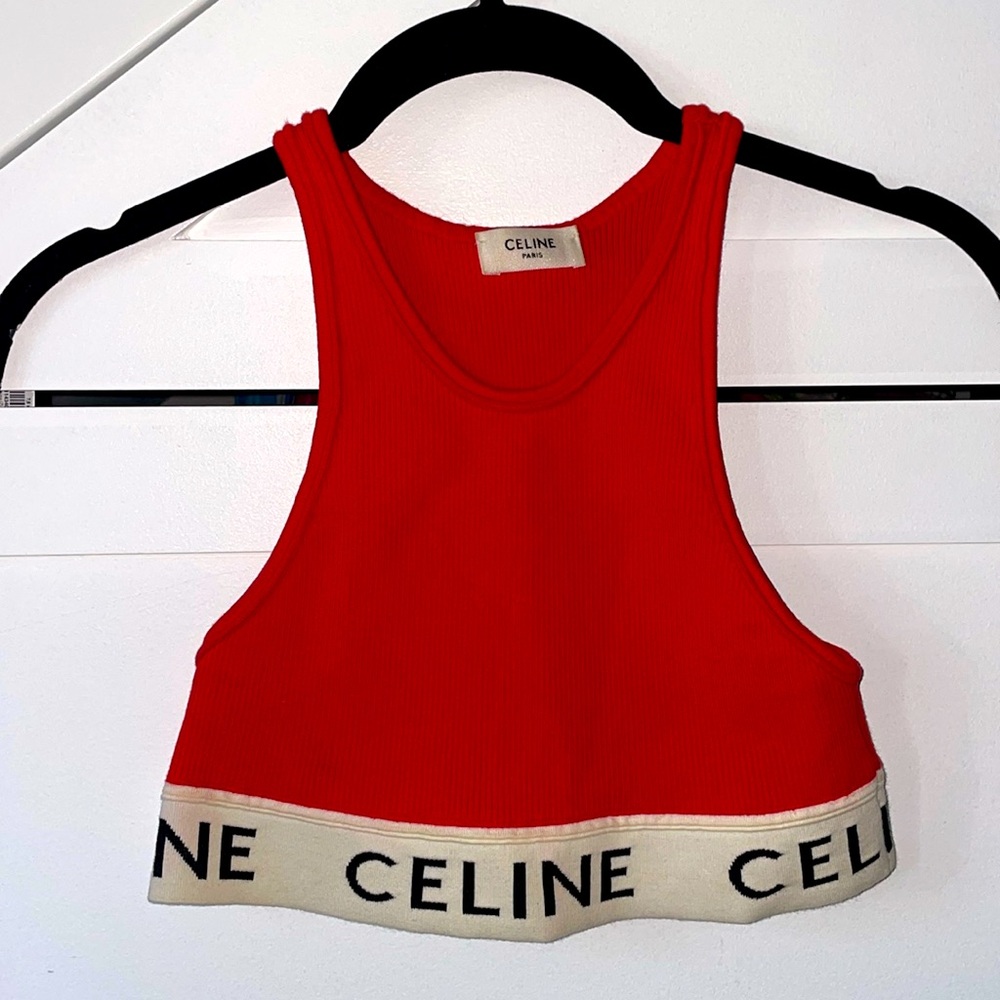 Celine red crop top in xs. Brand new and purchased from the Webster